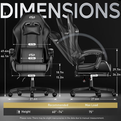 Gaming Chair with Footrest & Lumbar Support for Adults