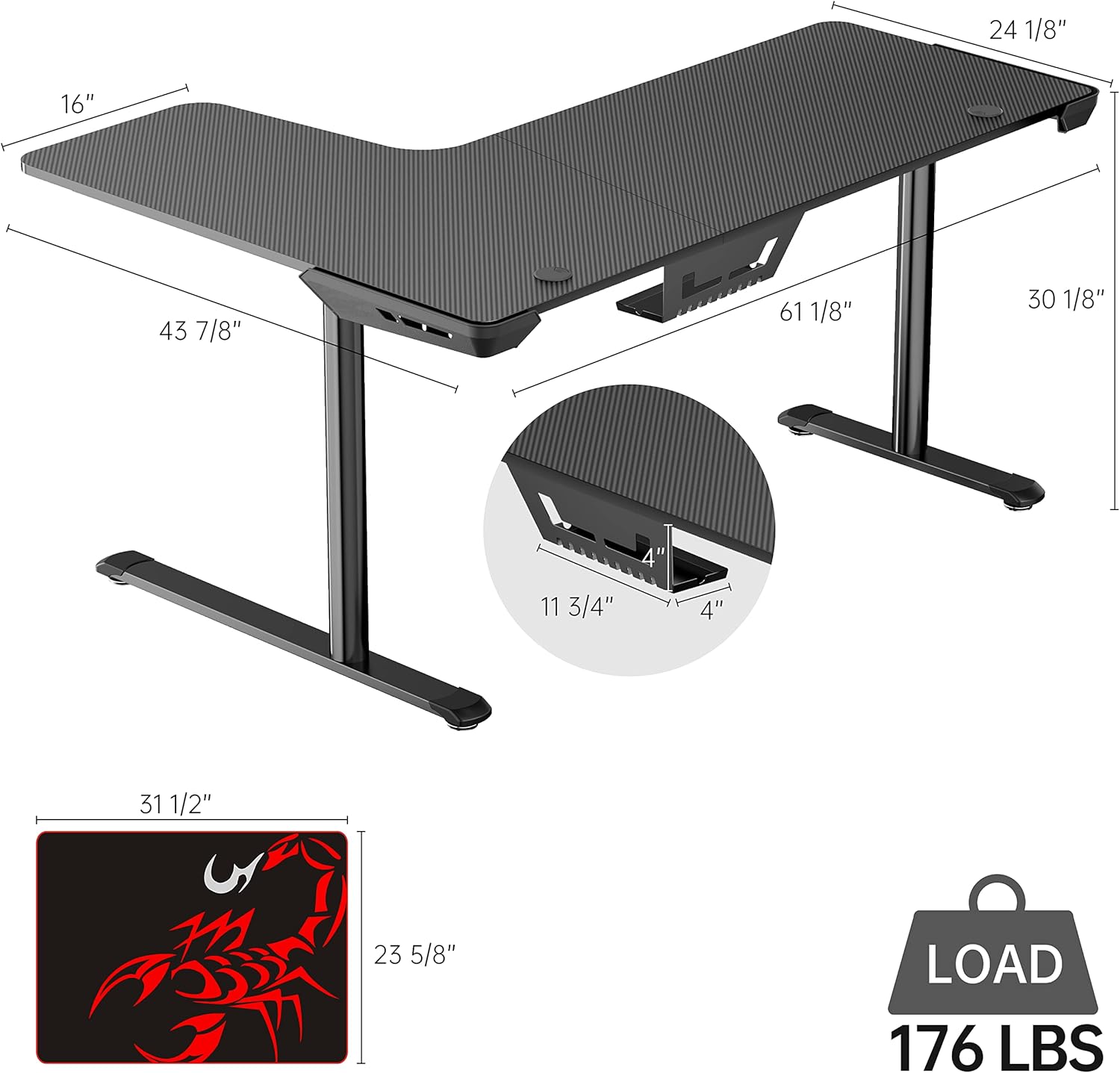 Transform Your Space with the L Shaped 60-Inch Gaming Desk – Ultimate Workstation for Gamers and Professionals, Featuring Cable Management and Ergonomic Design in Cool Black