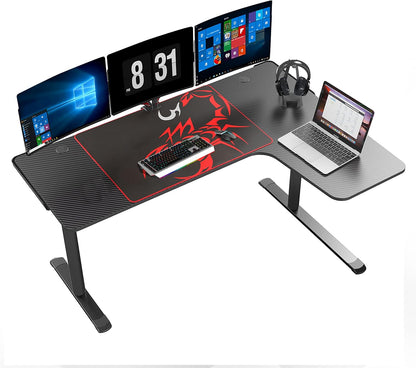 Transform Your Space with the L Shaped 60-Inch Gaming Desk – Ultimate Workstation for Gamers and Professionals, Featuring Cable Management and Ergonomic Design in Cool Black