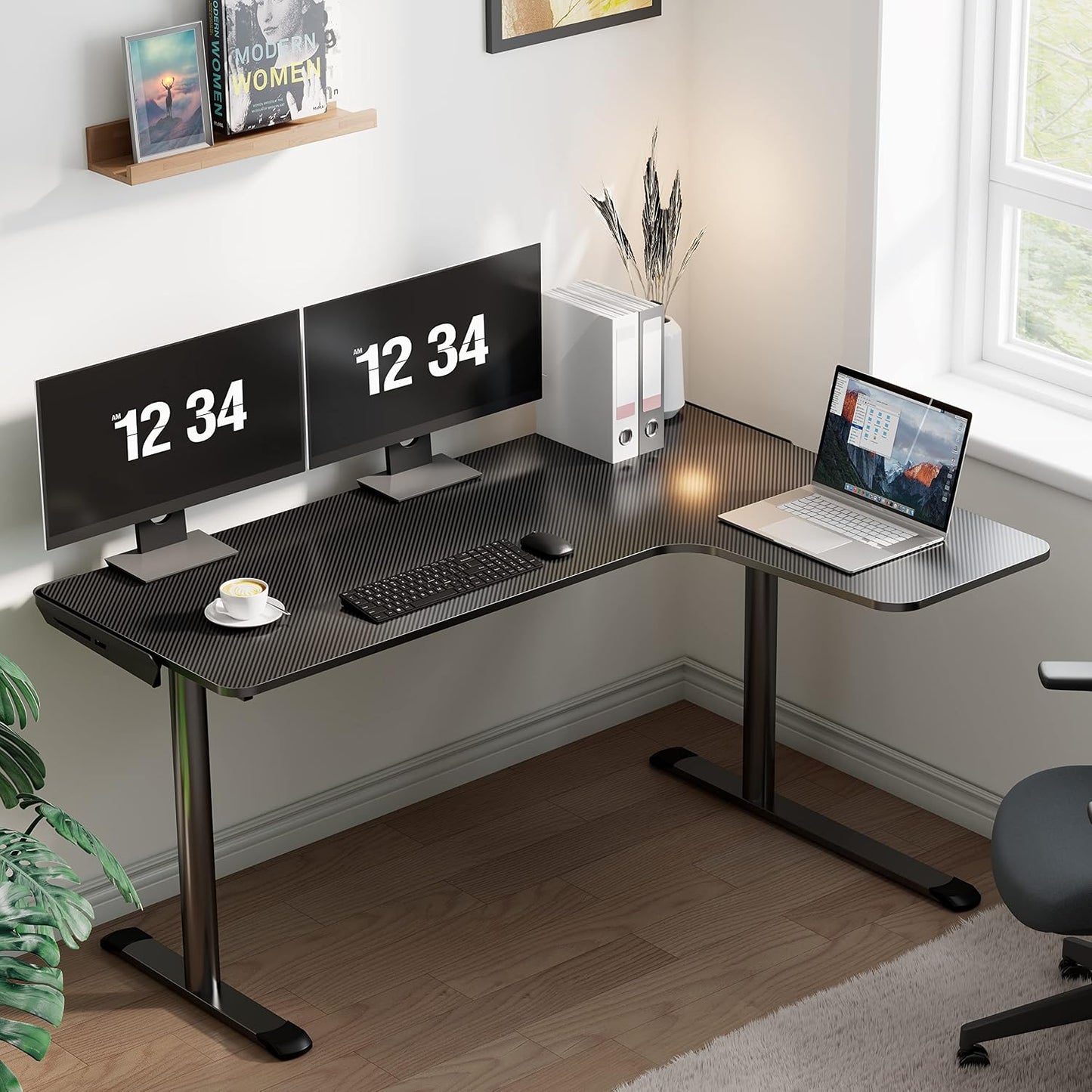 Transform Your Space with the L Shaped 60-Inch Gaming Desk – Ultimate Workstation for Gamers and Professionals, Featuring Cable Management and Ergonomic Design in Cool Black