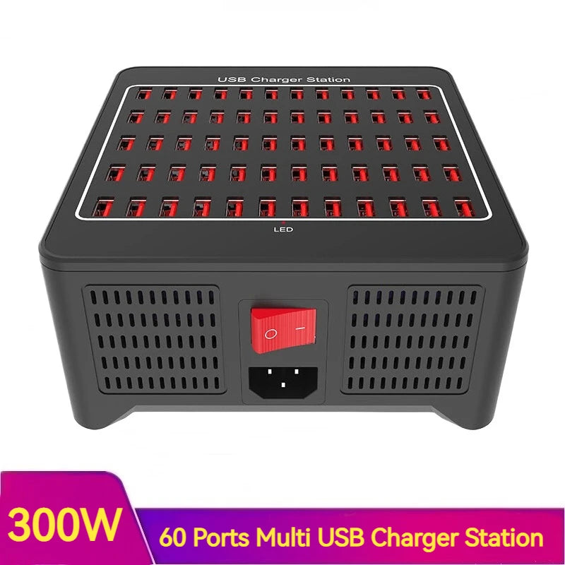 300W Universal Multi USB Charger Station 60 Ports Fast Charging Carregador for Ipad Iphone 11 12 13 Pro Max Samsung Tablet 충전기