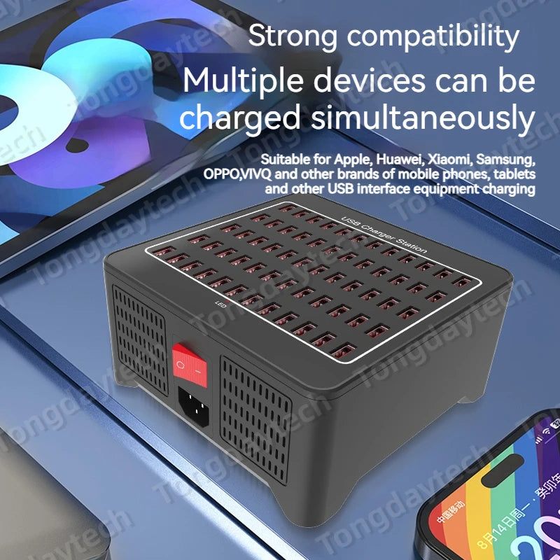 300W Universal Multi USB Charger Station 60 Ports Fast Charging Carregador for Ipad Iphone 11 12 13 Pro Max Samsung Tablet 충전기