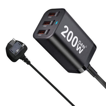 USB C Fast 200W 6-Port Charging Fast Gan Charger Power Adapter for Iphone 14/13/12 Series, Samsung Galaxy S23/S22/S21