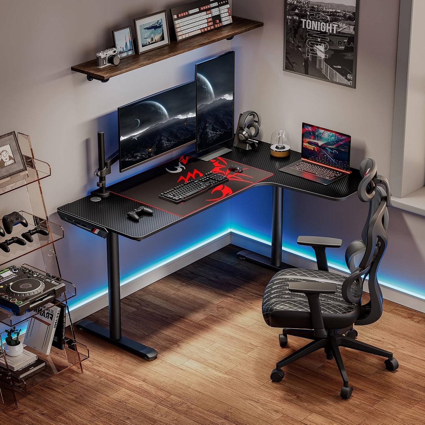 Transform Your Space with the L Shaped 60-Inch Gaming Desk – Ultimate Workstation for Gamers and Professionals, Featuring Cable Management and Ergonomic Design in Cool Black