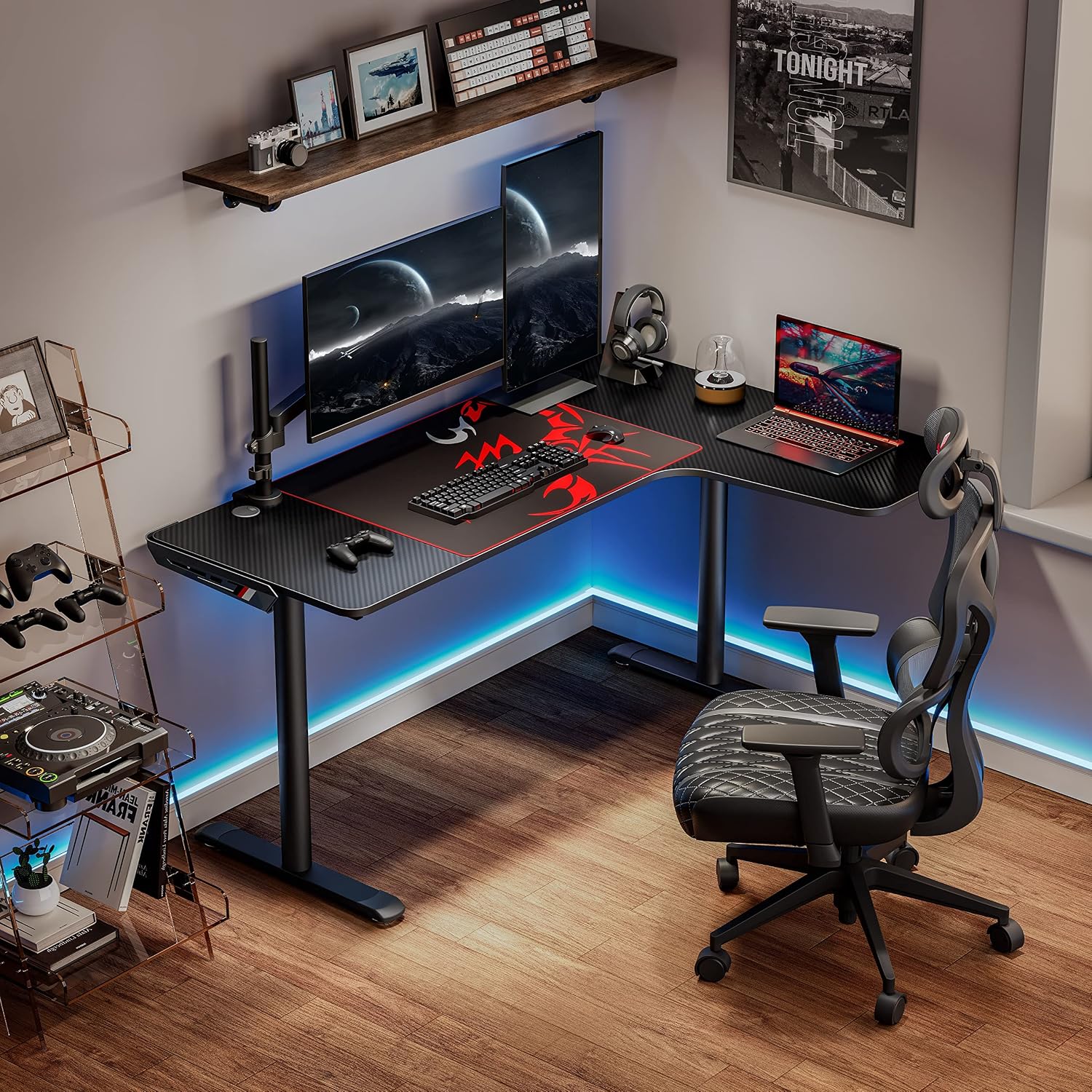 Transform Your Space with the L Shaped 60-Inch Gaming Desk – Ultimate Workstation for Gamers and Professionals, Featuring Cable Management and Ergonomic Design in Cool Black