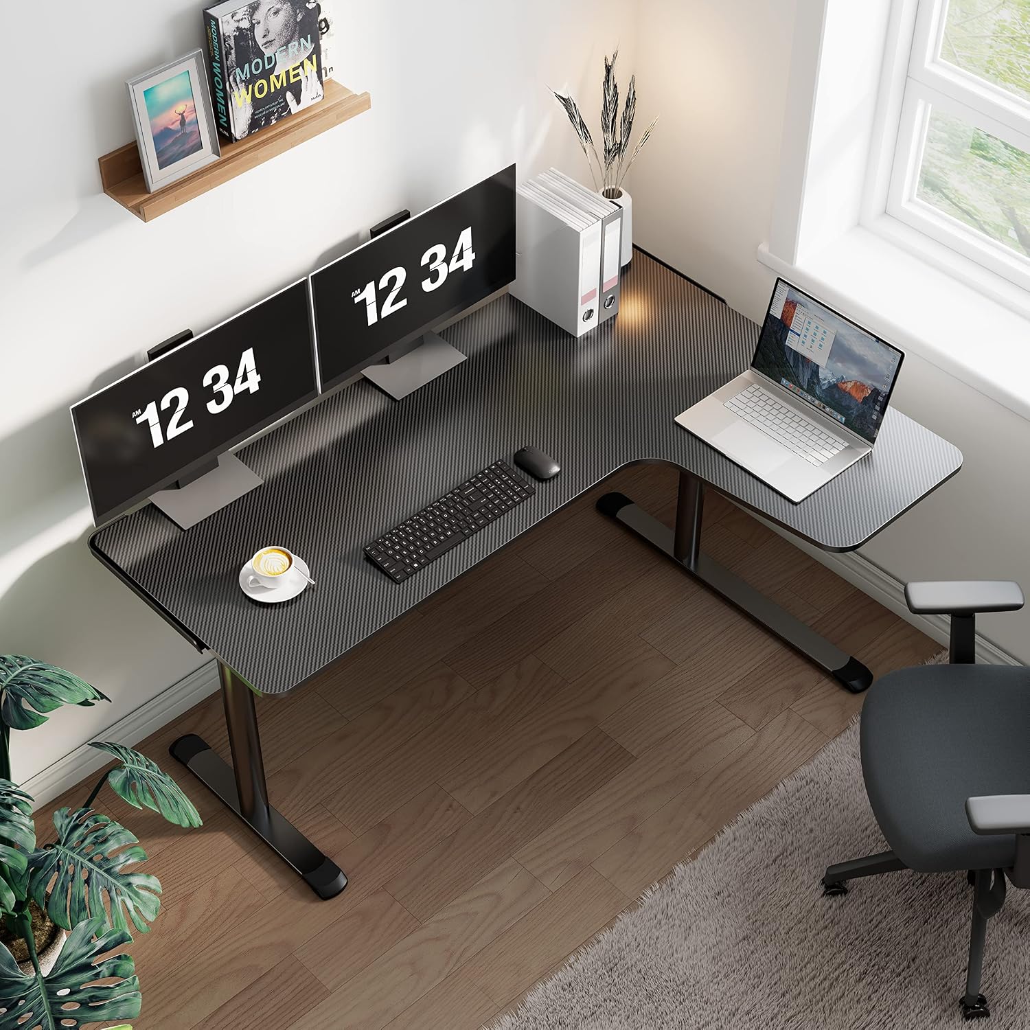Transform Your Space with the L Shaped 60-Inch Gaming Desk – Ultimate Workstation for Gamers and Professionals, Featuring Cable Management and Ergonomic Design in Cool Black