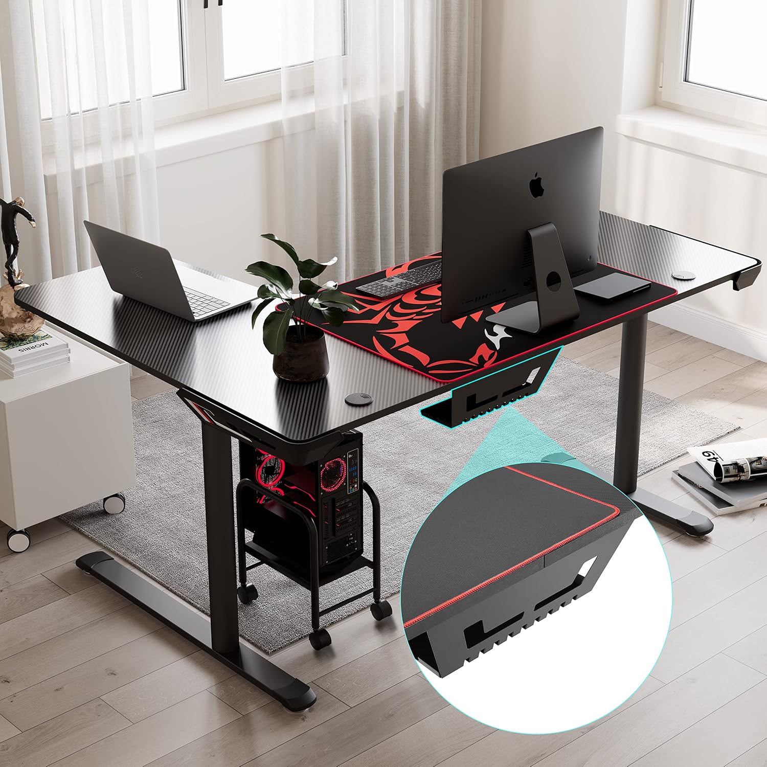 Transform Your Space with the L Shaped 60-Inch Gaming Desk – Ultimate Workstation for Gamers and Professionals, Featuring Cable Management and Ergonomic Design in Cool Black