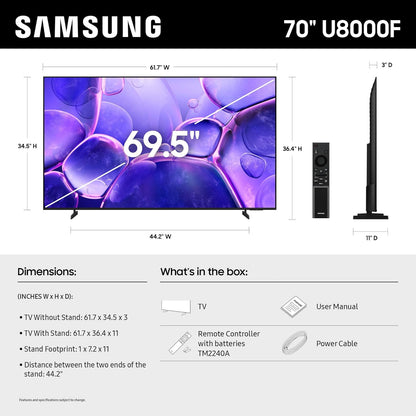 Samsung 70-Inch Class Crystal UHD U8000F 4K Smart TV (2025 Model) Endless Free Content, Processor, Metalstream Design, Knox Security, Alexa Built-In