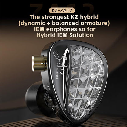 Écouteurs KZ ZA12 — 6 Drivers Hybrides, Câble Plaqué Argent