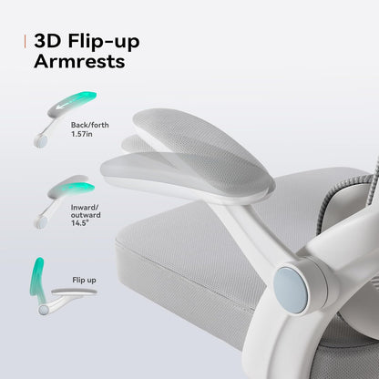 M102C Ergonomic Office Chair,Adjustable Lumbar,3D Armrests,White