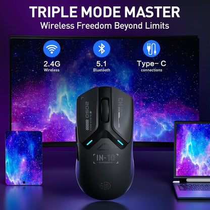 Souris Gaming  IN10P Sans Fil — Ultra-Légère, Tri-Mode