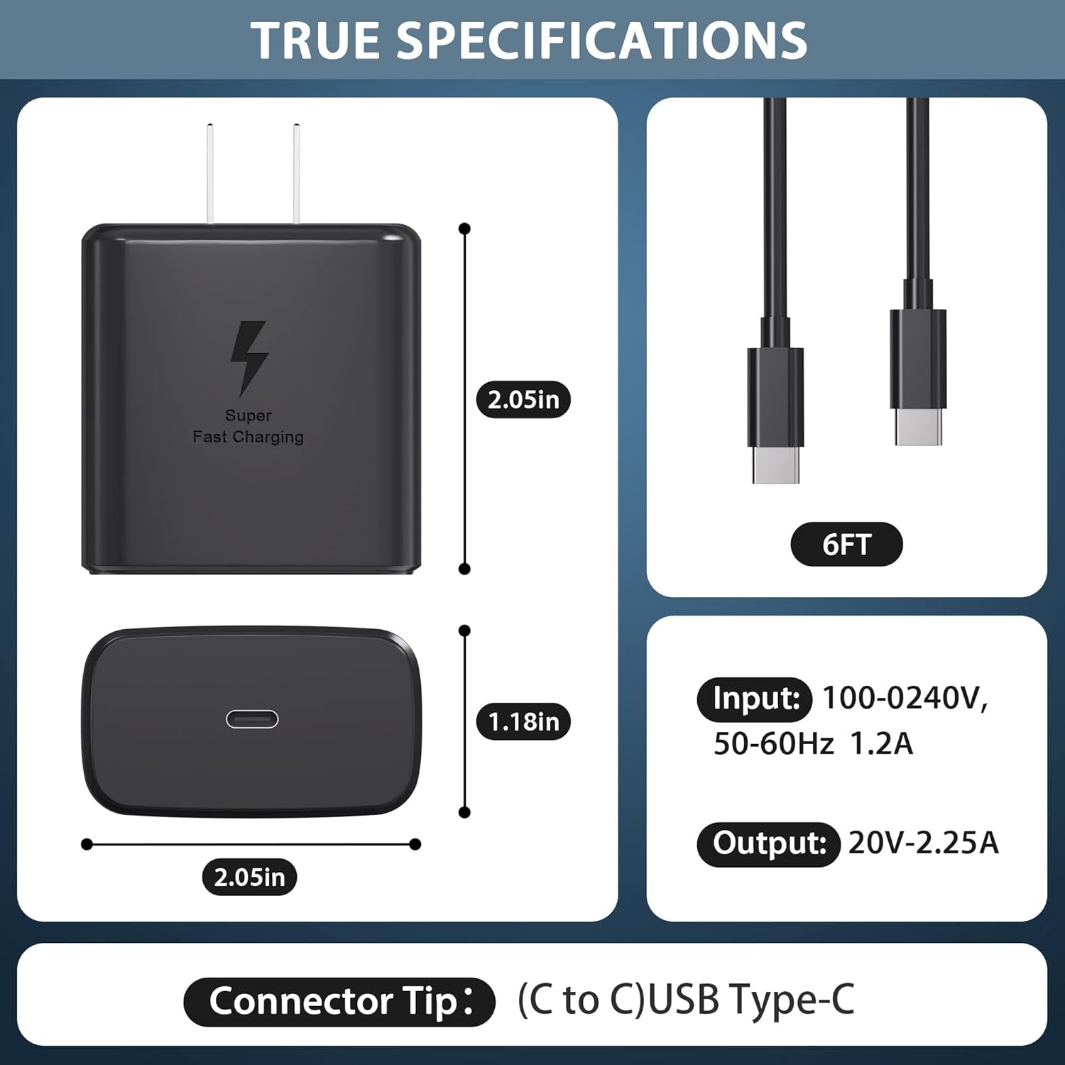 Chargeur 45 W USB-C + Câble 6 Pi — Charge Super Rapide Samsung/Android