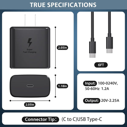 Chargeur 45 W USB-C + Câble 6 Pi — Charge Super Rapide Samsung/Android