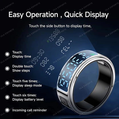 Revolutionary 2025 Smart Ring with LED Touch Display - Ultimate Health Monitoring and Waterproof Design for Men and Women