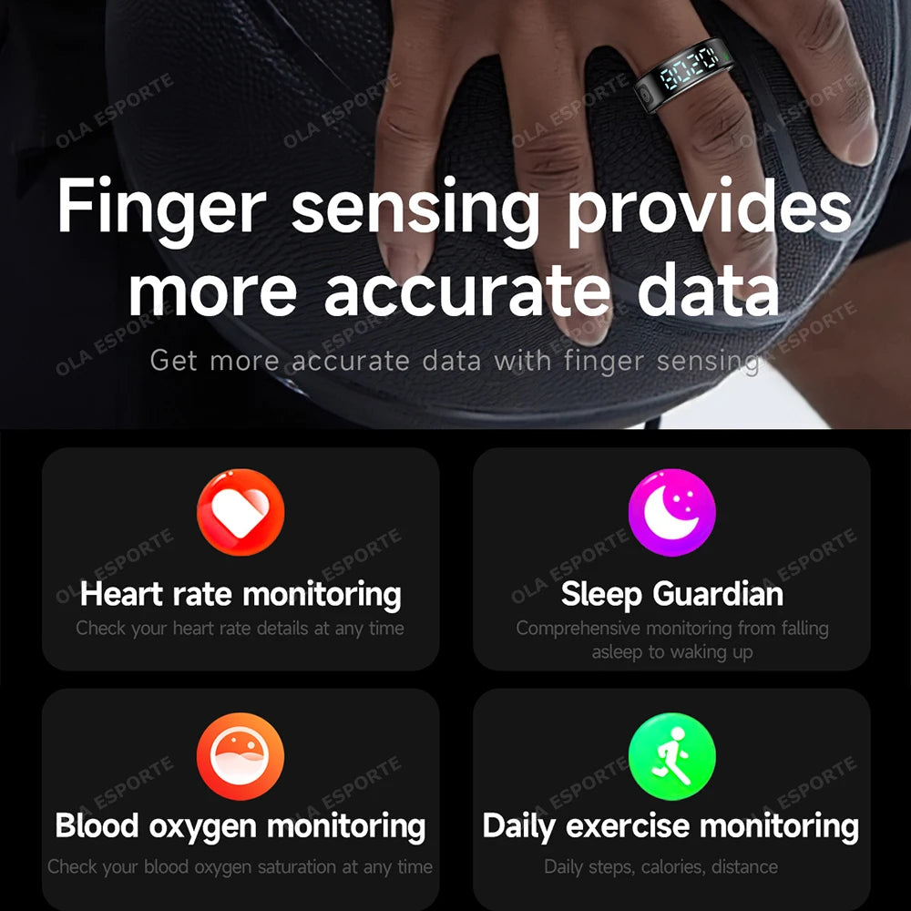Revolutionary 2025 Smart Ring with LED Touch Display - Ultimate Health Monitoring and Waterproof Design for Men and Women