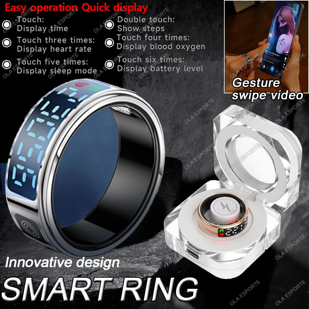 Revolutionary 2025 Smart Ring with LED Touch Display - Ultimate Health Monitoring and Waterproof Design for Men and Women
