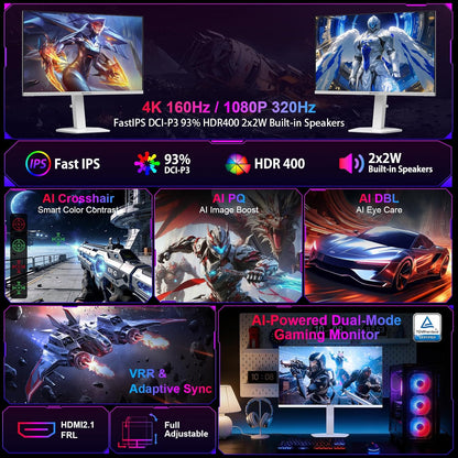 Écran  27 Po — 4K 160 Hz / FHD 320 Hz Double Mode, HDR400