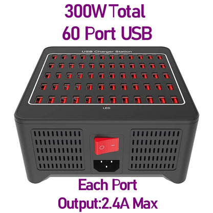 300W Universal Multi USB Charger Station 60 Ports Fast Charging Carregador for Ipad Iphone 11 12 13 Pro Max Samsung Tablet 충전기