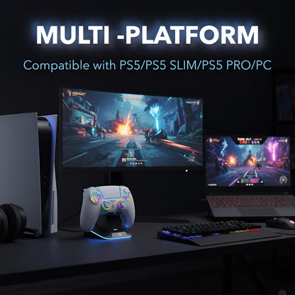 Manette Sans Fil RGB Pour PS5/PC — Effet Hall, Capteur 6 Axes, Turbo