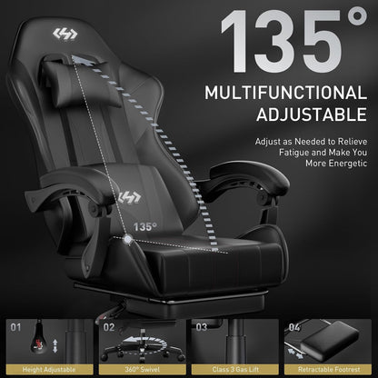 Gaming Chair with Footrest & Lumbar Support for Adults