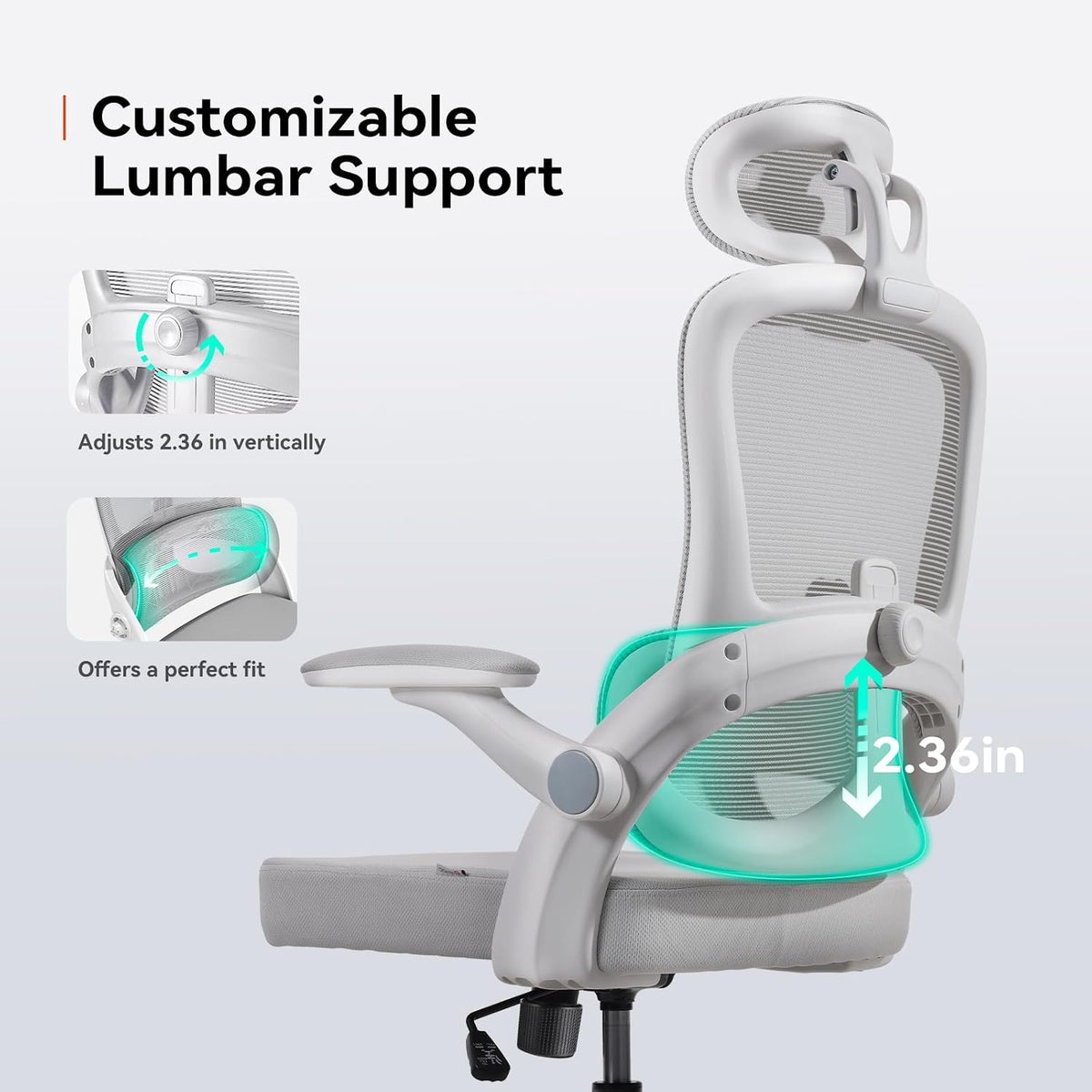 M102C Ergonomic Office Chair,Adjustable Lumbar,3D Armrests,White