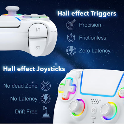 Manette Sans Fil RGB Pour PS5/PC — Effet Hall, Capteur 6 Axes, Turbo