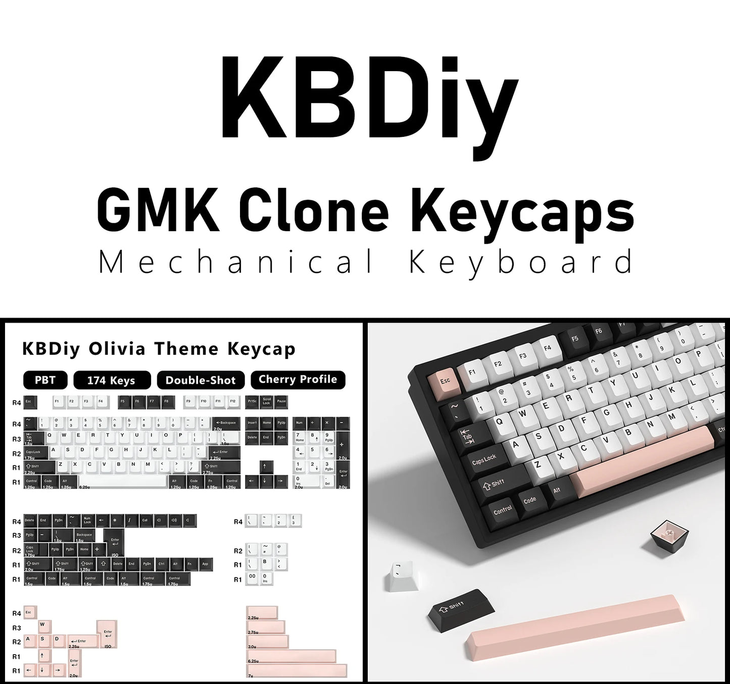 Kbdiy GMK Keycap Double Shot GMK Olivia Shoko Jamon WOB Red Samurai Botanical PBT Keycaps Cherry Profile for Mechanical Keyboard