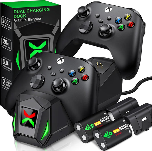 Station de charge double Xbox, 2 batteries 6200 mWh incluses