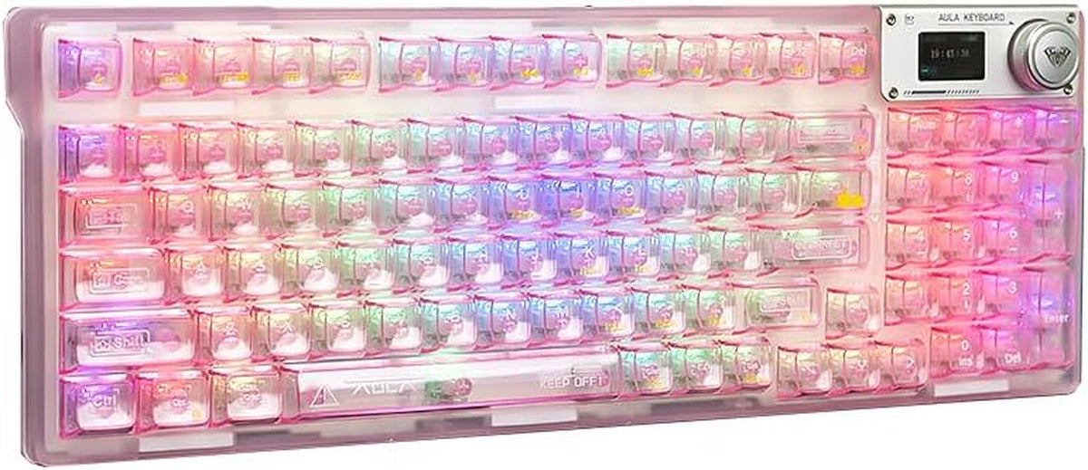 Clavier AULA F98 Pro V3, touches transparentes, écran TFT, hot-swap