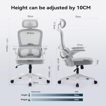 M102C Ergonomic Office Chair,Adjustable Lumbar,3D Armrests,White