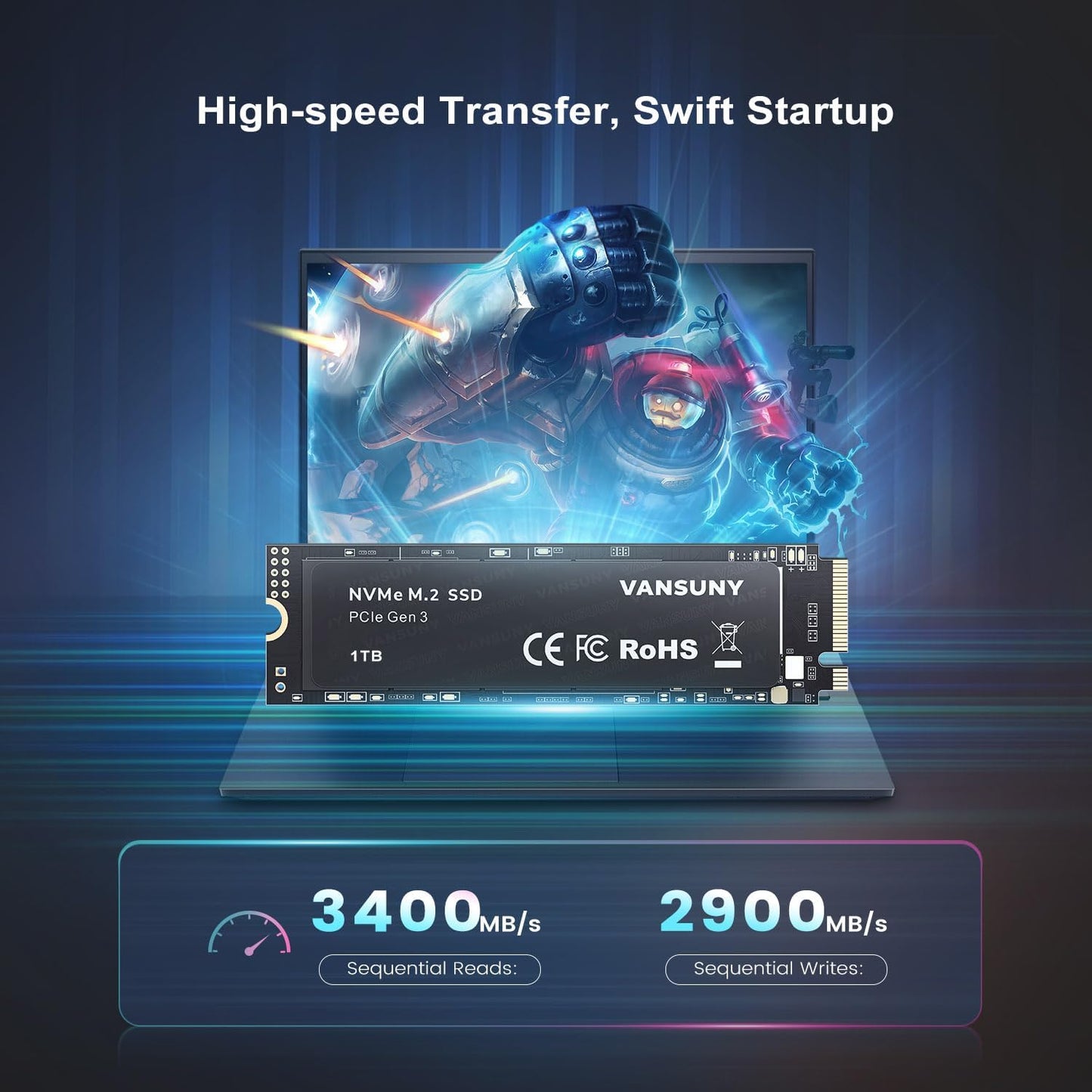 SSD  1 to Nvme M.2 — Pcie 3.0, Jusqu'À 3400 Mo/S