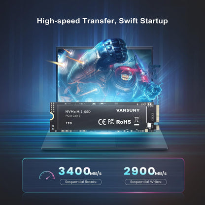 SSD  1 to Nvme M.2 — Pcie 3.0, Jusqu'À 3400 Mo/S