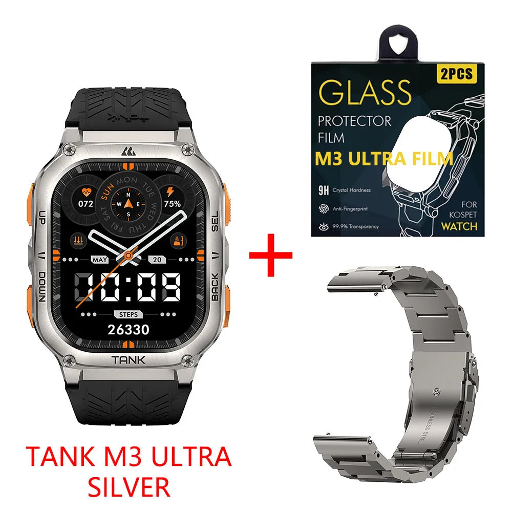 TANK M3 Ultra GPS Smart Watch for Men Stainless Steel 5ATM Waterproof Bluetooth Call 24/7 Health Monitor for Android Ios