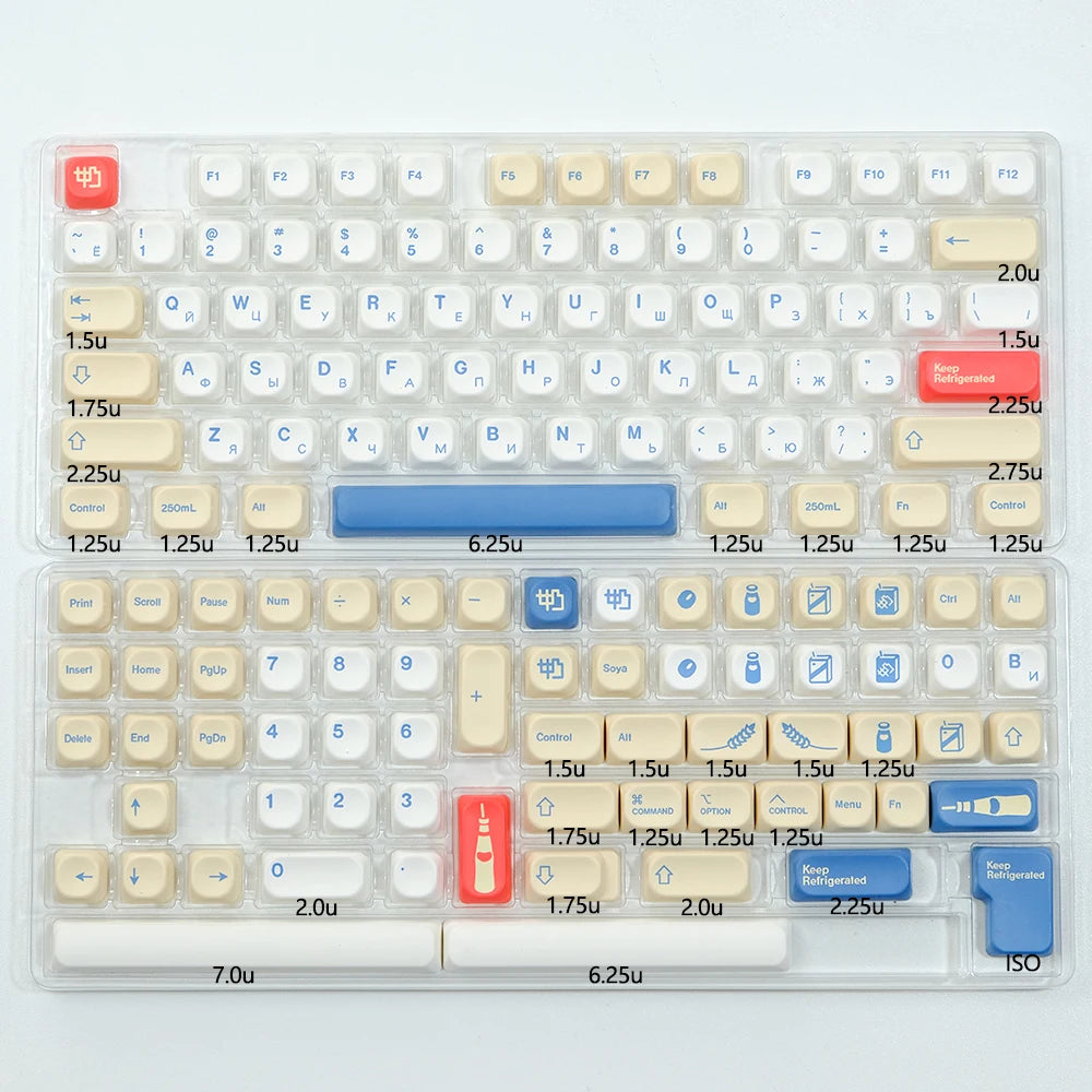 Kbdiy KOA Keycaps GMK Soymilk 140 Keys PBT Keycap Similar MOA Japanese Korean Russian Keycap 7U MAC ISO for Mechanical Keyboard