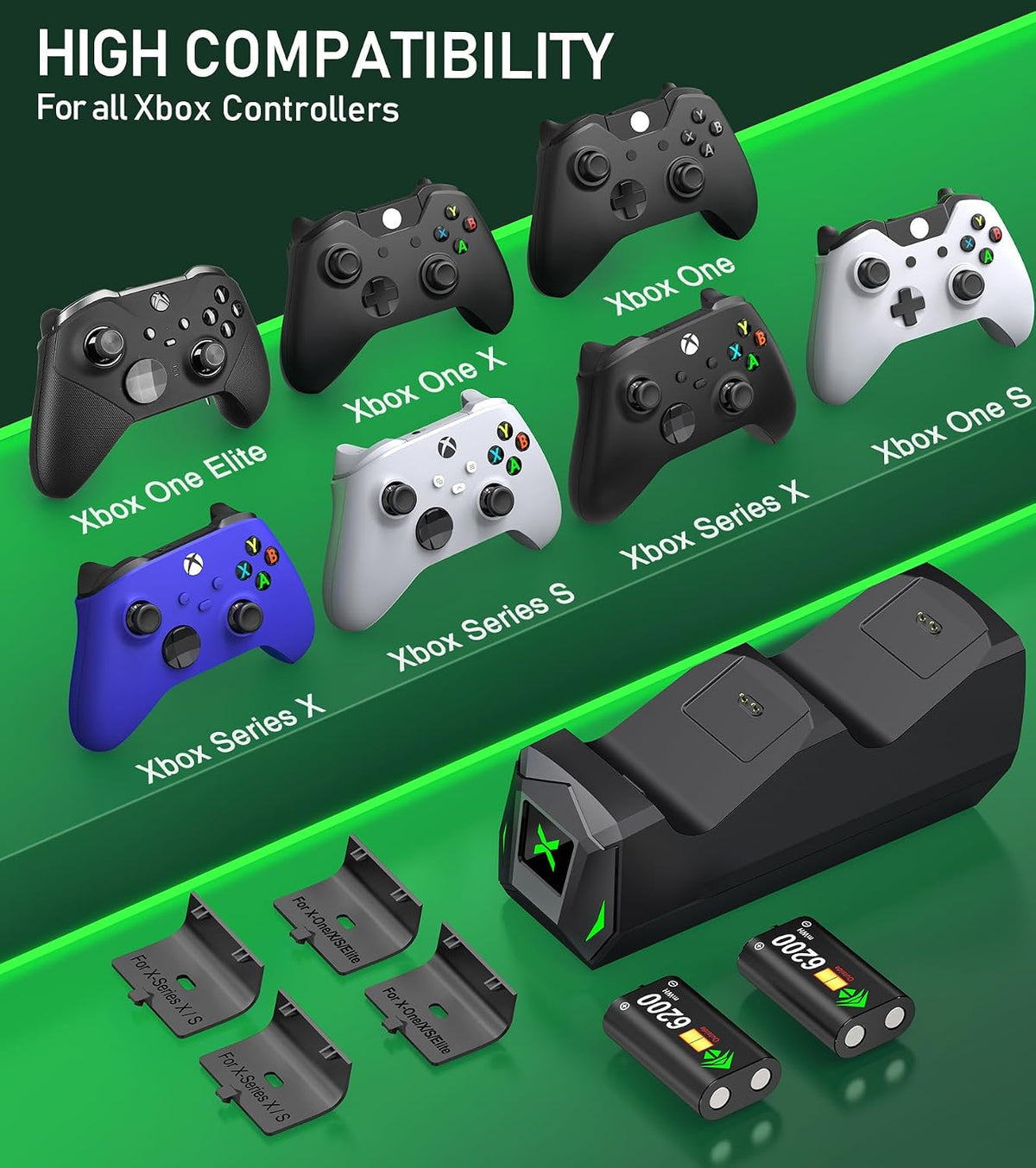 Station De Charge Double Xbox — 2 Batteries 6200 Mwh Incluses