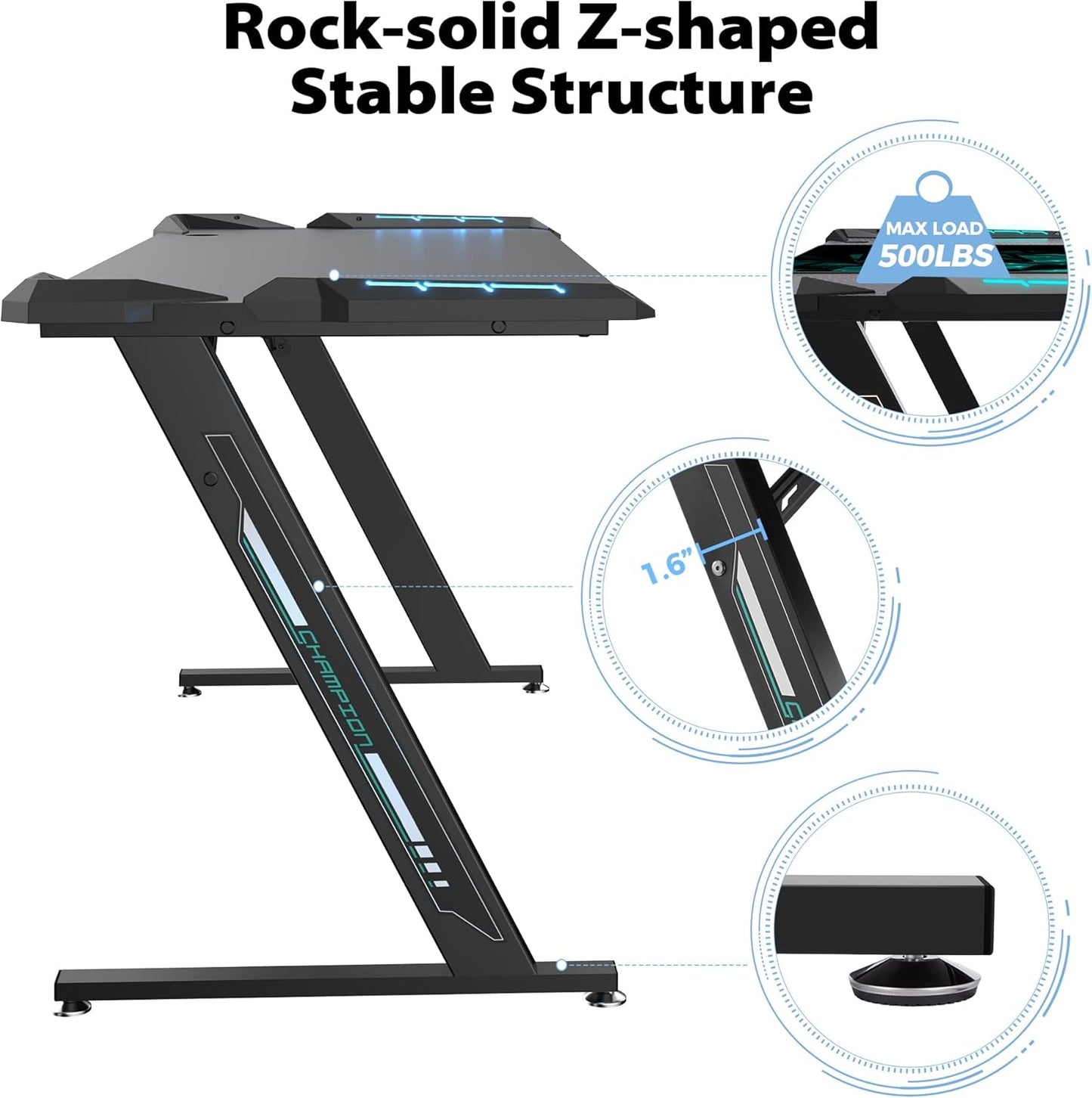 Bureau Gaming  — LED RGB, Design Pro