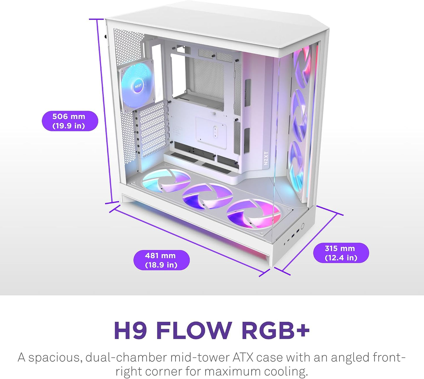 Boîtier  H9 Flow RGB+ Blanc — Acier Inoxydable Et Verre Trempé