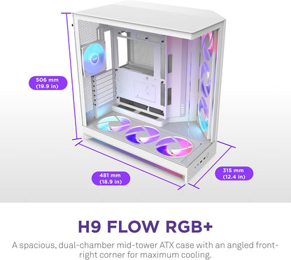 Boîtier  H9 Flow RGB+ Blanc — Acier Inoxydable Et Verre Trempé