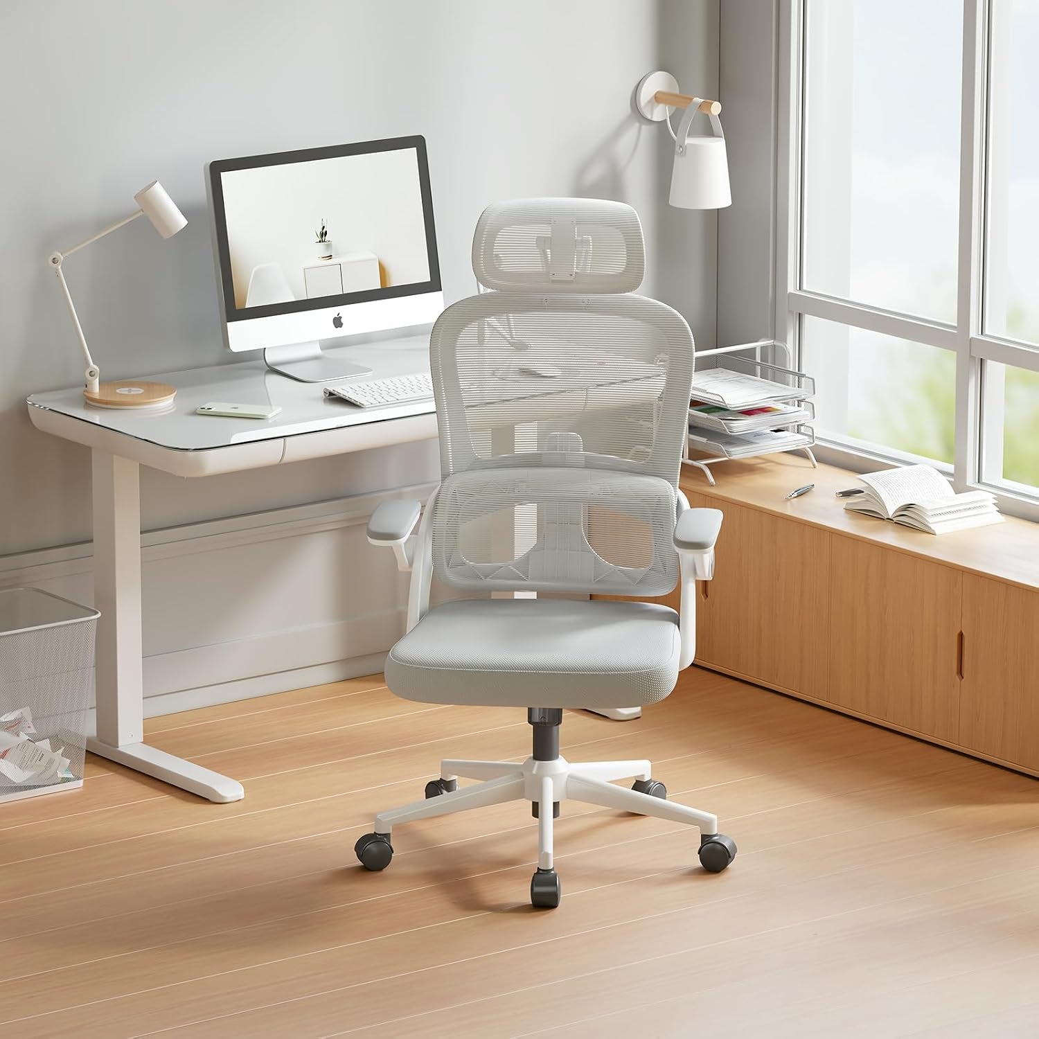 M102C Ergonomic Office Chair,Adjustable Lumbar,3D Armrests,White