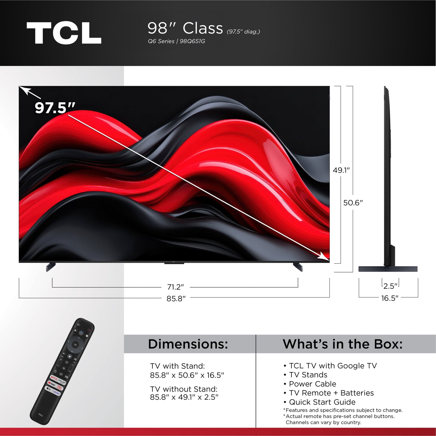 98" Class Q6 QLED 4K UHD HDR Smart Google TV (NEW 2024) - 98Q651G