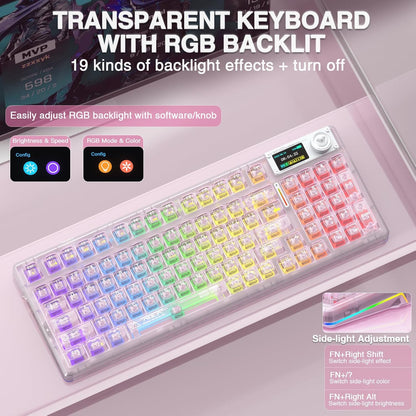 Clavier  F98 Pro V3 — Touches Transparentes, Écran TFT, Hot-Swap
