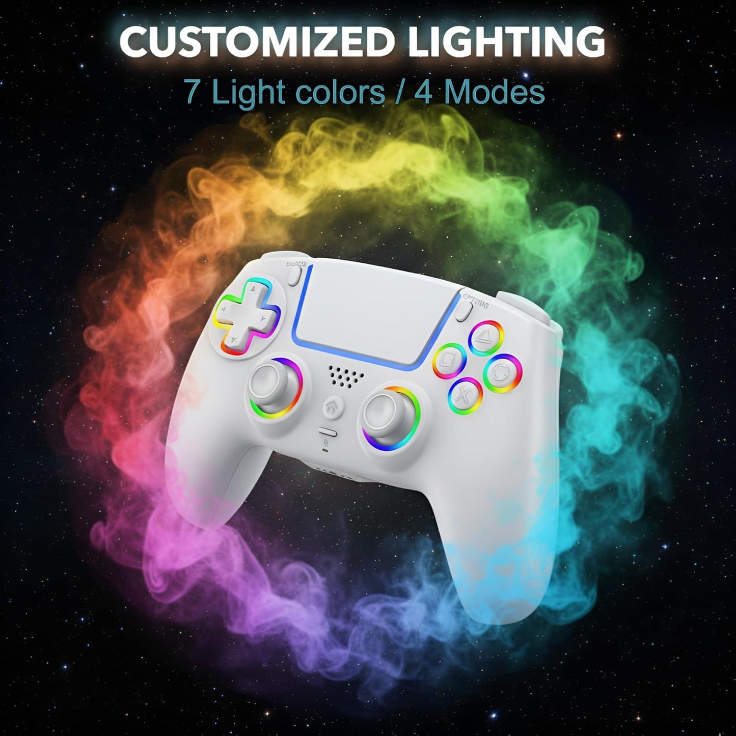 Manette Sans Fil RGB Pour PS5/PC — Effet Hall, Capteur 6 Axes, Turbo
