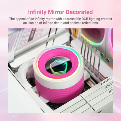 FX240 INF Pink 240Mm AIO CPU Cooler, Infinity Mirror, Quiet | ARGB Lighting, Daisy-Chain Dual 120Mm PWM Fans, Supports Intel and AMD Platforms.