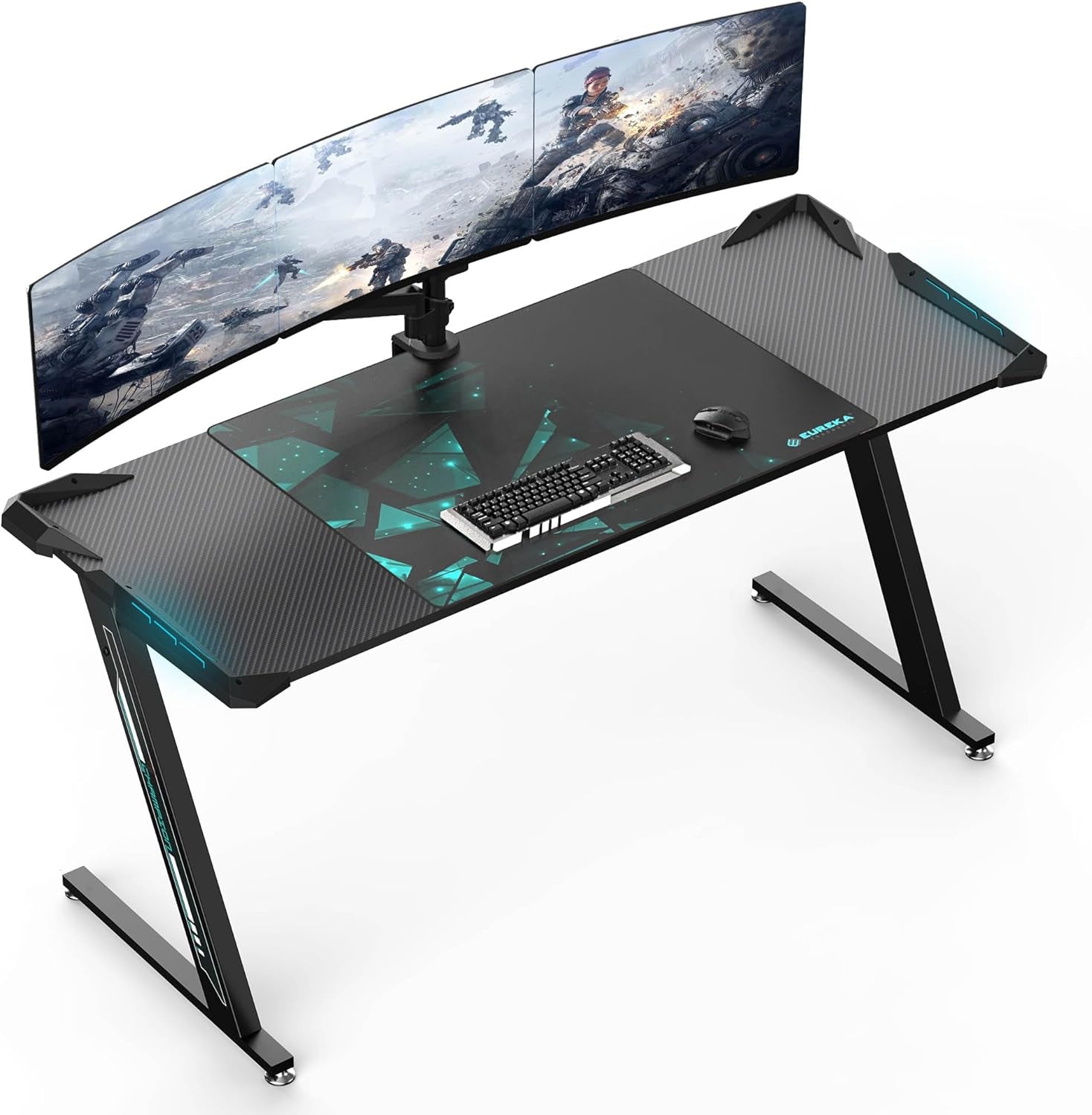 Bureau gaming EUREKA ERGONOMIC, LED RGB, design pro