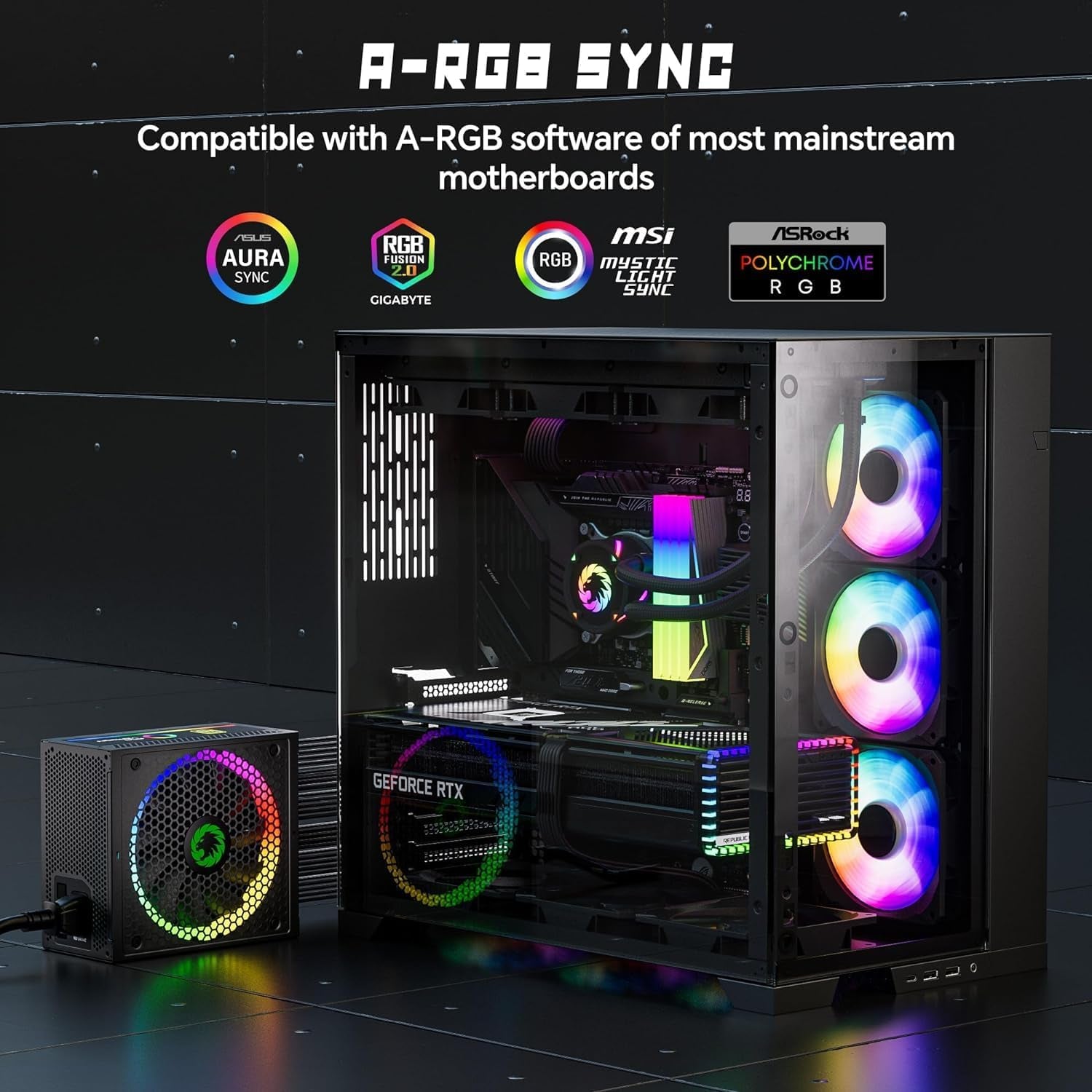 750W Fully Modular ARGB Power Supply, ATX3.0 & PCIE 5.0, 80 plus Gold Certified, 105°C Japanese Caps, ATX Gaming Power Supply