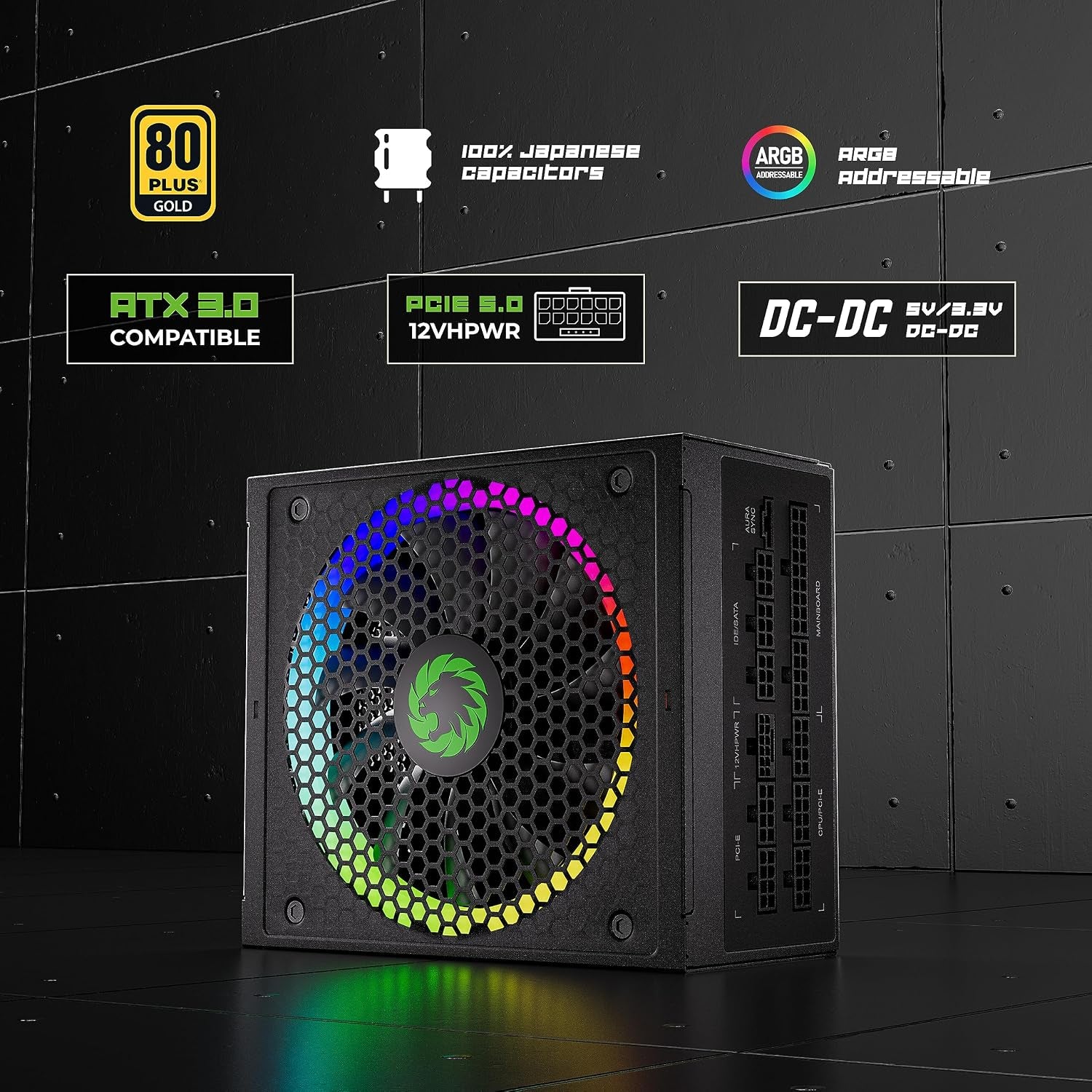 750W Fully Modular ARGB Power Supply, ATX3.0 & PCIE 5.0, 80 plus Gold Certified, 105°C Japanese Caps, ATX Gaming Power Supply