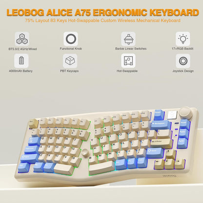 Clavier Ergonomique Alice A75 Sans Fil — Joystick Et Molette, 75 %, RGB