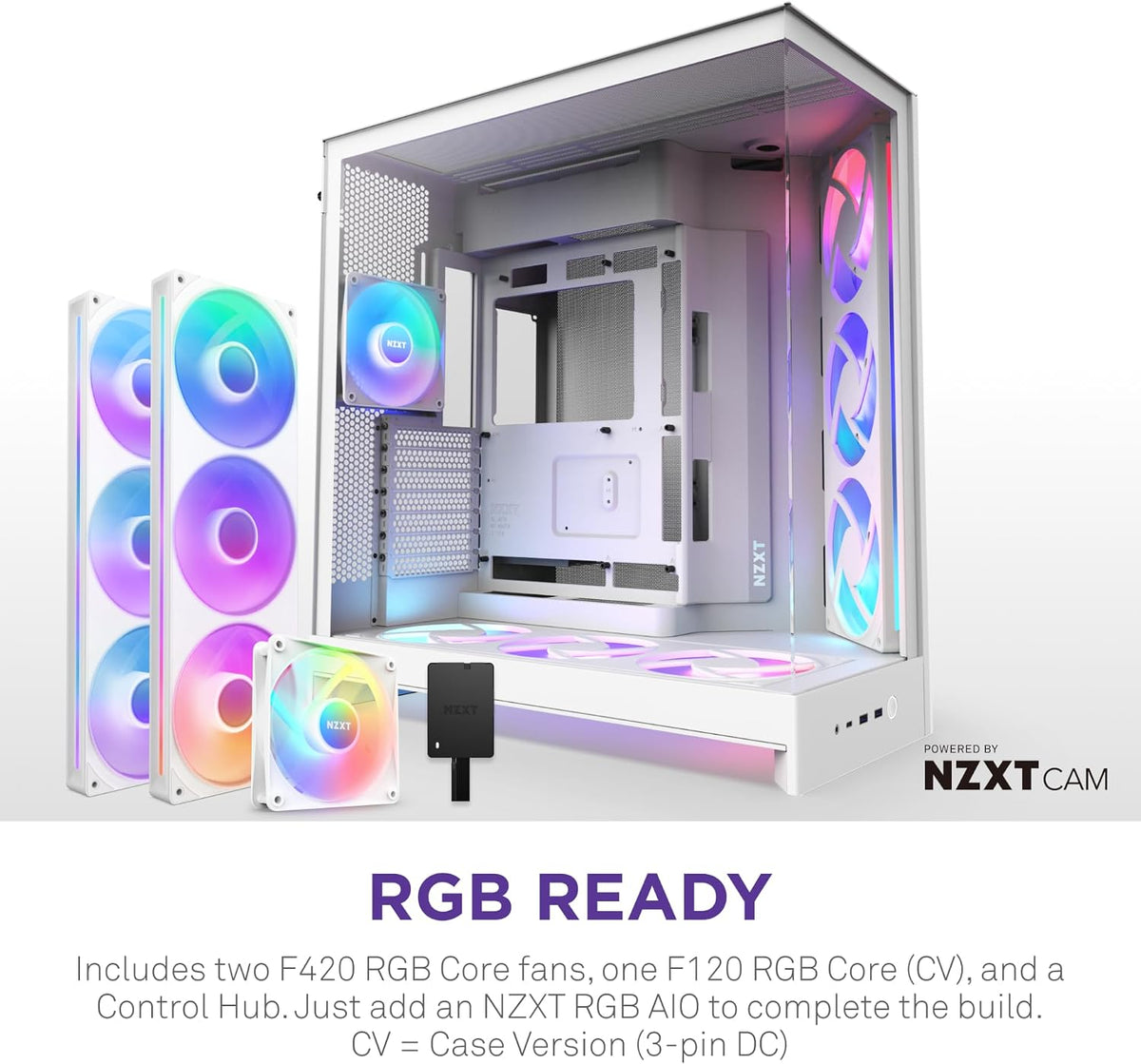 Boîtier  H9 Flow RGB+ Blanc — Acier Inoxydable Et Verre Trempé