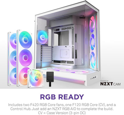 Boîtier  H9 Flow RGB+ Blanc — Acier Inoxydable Et Verre Trempé