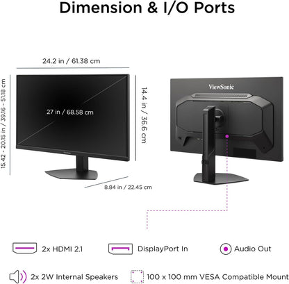 Écran Viewsonic VX2730D 27 Po — 4K UHD, 288 Hz Commutable, 0,5 Ms